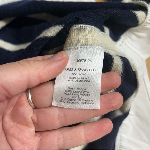 Veronica Beard Ollie Navy and White Striped Merino Wool Sweater - Picture 8 of 11